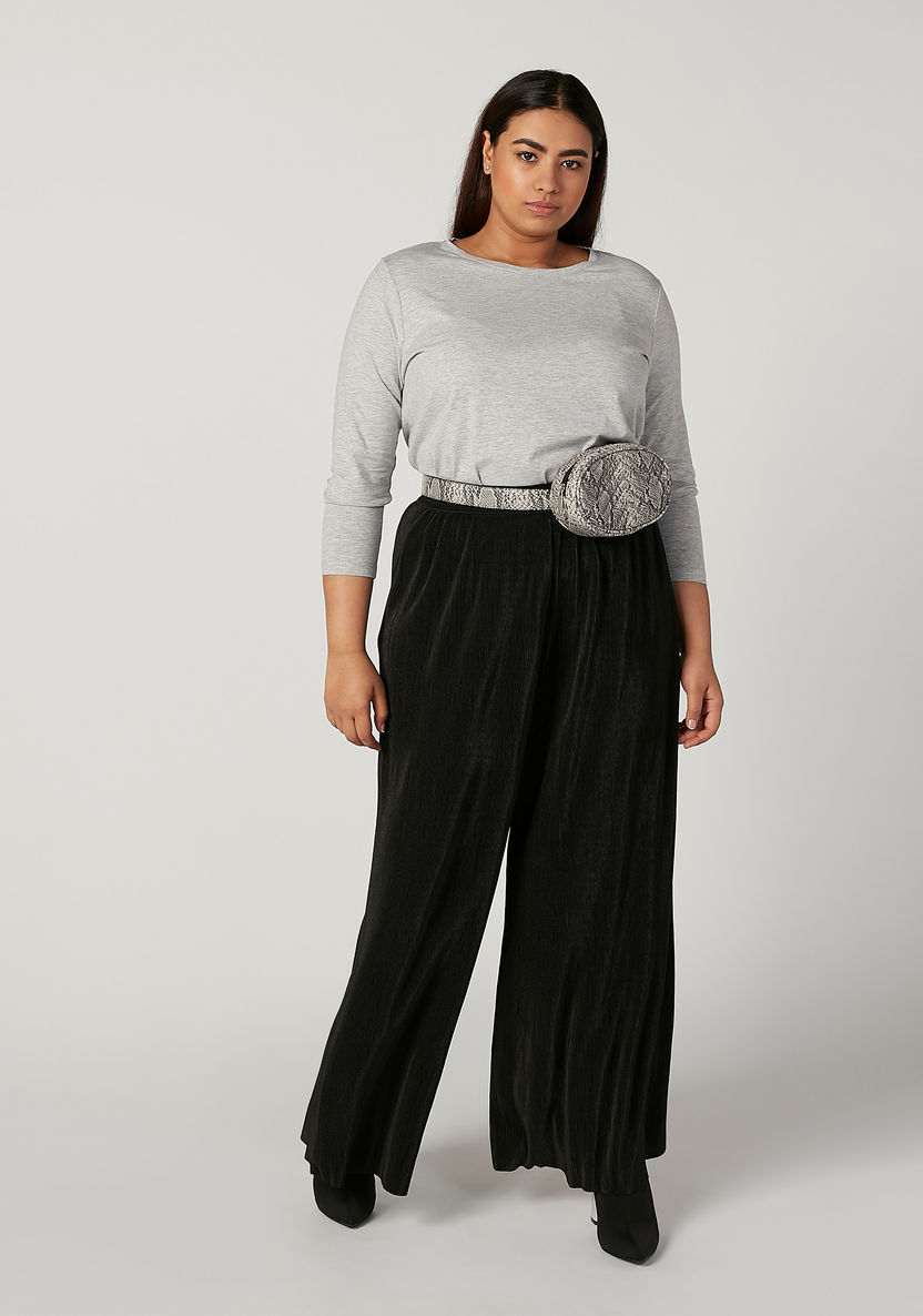 Plus Size Plain Top with Round Neck and Long Sleeves-Tops-image-2