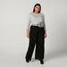 Plus Size Plain Top with Round Neck and Long Sleeves-Tops-thumbnail-2