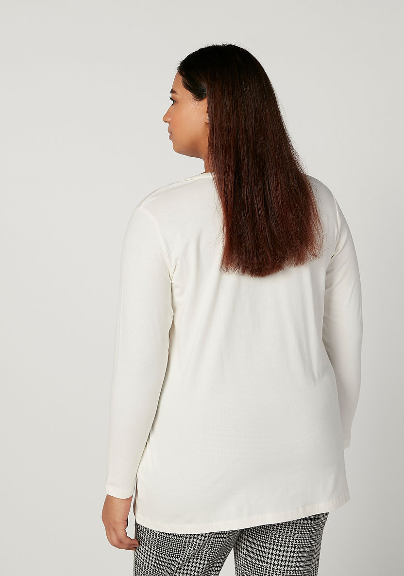 Plus Size Plain Top with Round Neck and Long Sleeves-T Shirts-image-1