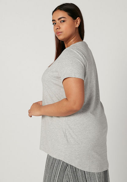 Plus Size Plain Top with Round Neck and Short Sleeves-T Shirts-image-3