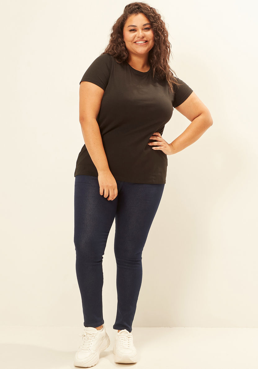 Plus Size Plain Top with Round Neck and Short Sleeves-T Shirts-image-1