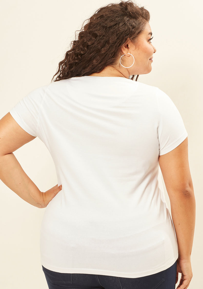 Plus Size Plain Top with Round Neck and Short Sleeves-T Shirts-image-0