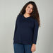 Plus Size Plain Top with V-neck and Long Sleeves-Tops-thumbnail-0