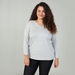 Plus Size Plain T-shirt with V-neck and Long Sleeves-T Shirts-thumbnailMobile-0