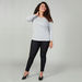 Plus Size Plain T-shirt with V-neck and Long Sleeves-Tops-thumbnail-1
