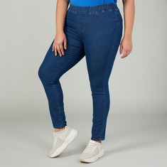 Plus Size Full Length Jeggings with Pocket Detail and Elasticised Waistband