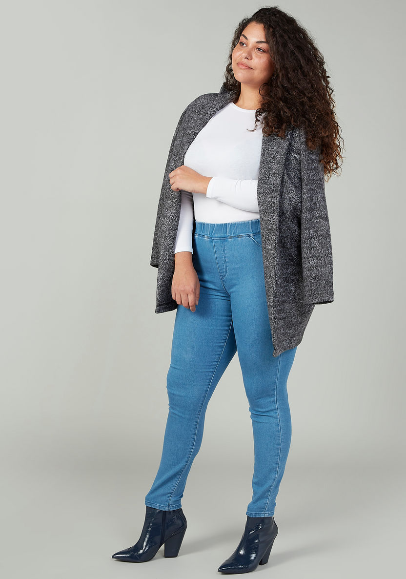 Plus Size Full Length Jeggings with Pocket Detail and Elasticised Waistband-Leggings and Jeggings-image-1