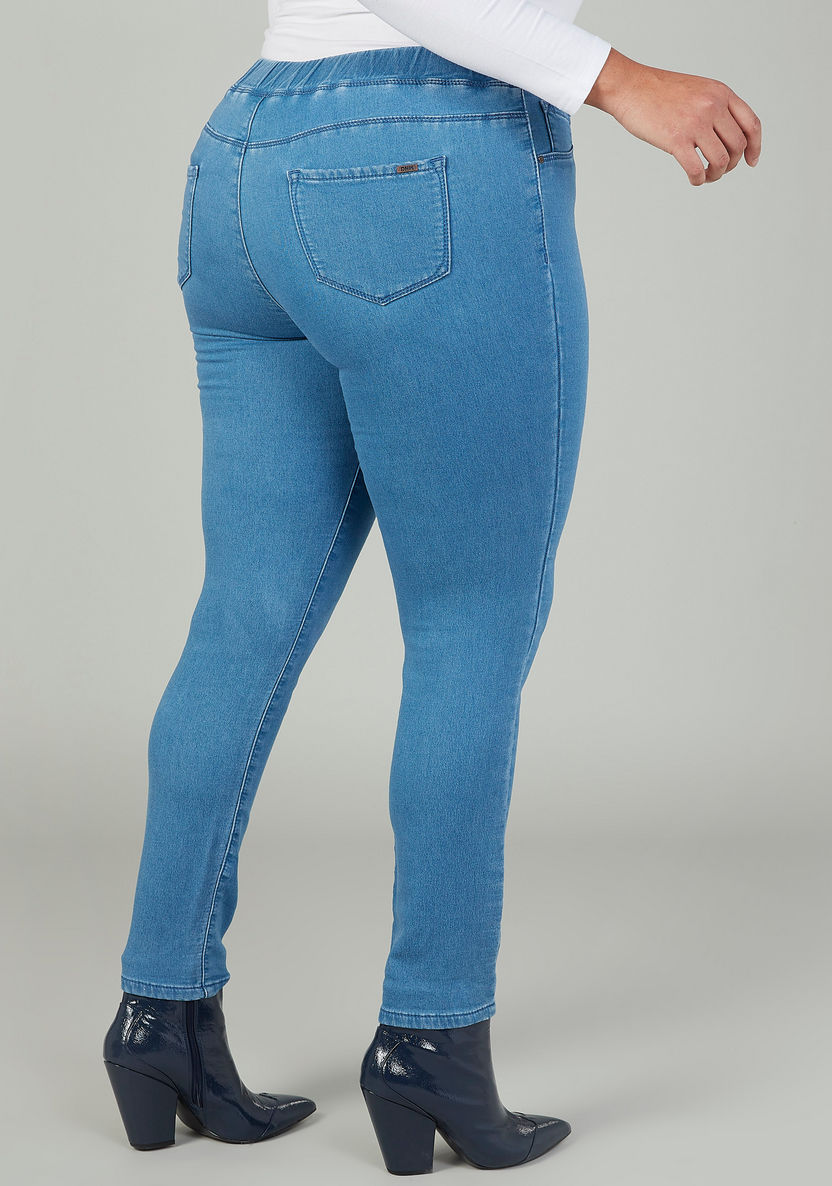 Plus Size Full Length Jeggings with Pocket Detail and Elasticised Waistband-Leggings and Jeggings-image-2