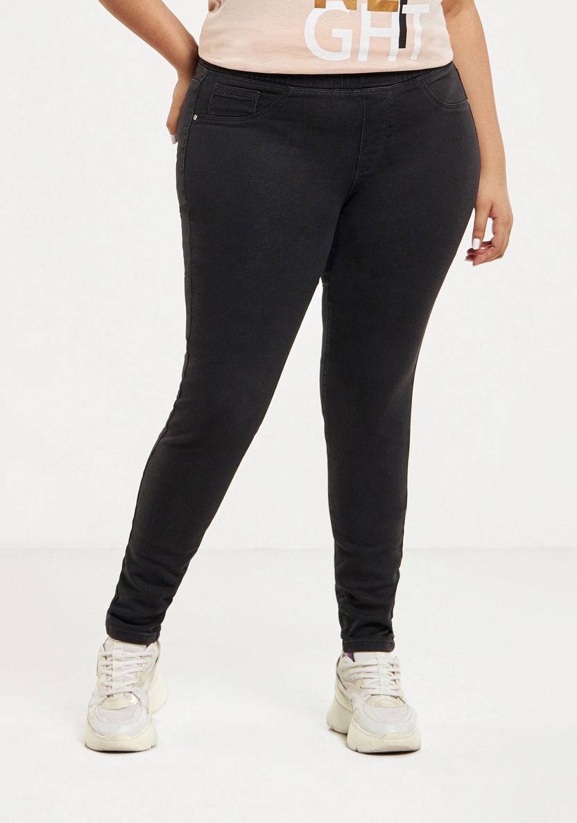 Plus Size Full Length Jeggings with Pocket Detail and Elasticised Waistband-Leggings and Jeggings-image-0