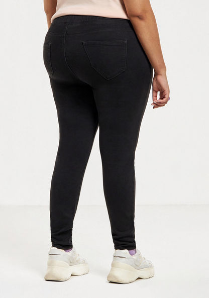 Plus Size Full Length Jeggings with Pocket Detail and Elasticised Waistband-Leggings & Jeggings-image-2