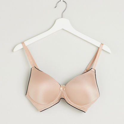 Plain Padded Plunge Bra with Hook and Eye Closure-Bras-image-0