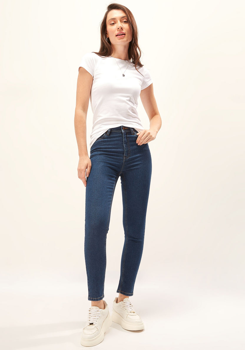 Solid Full Length Denim Jeans with Button Closure-Jeans-image-0