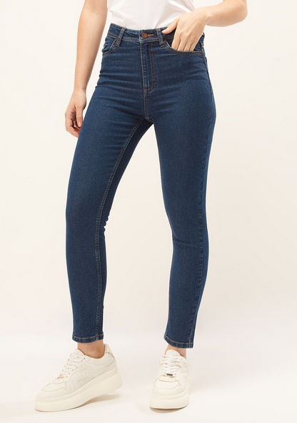 Solid Full Length Denim Jeans with Button Closure-Jeans-image-1