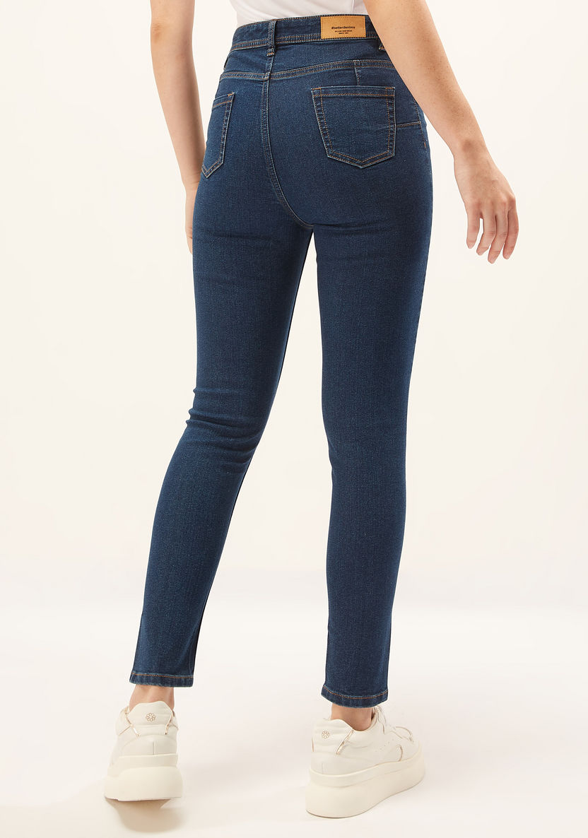 Solid Full Length Denim Jeans with Button Closure-Jeans-image-3