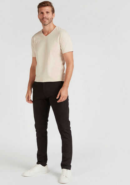 Solid Chinos with Pockets and Button Closure-Pants-image-1