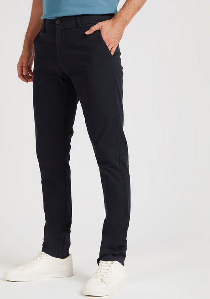Solid Chinos with Pockets and Button Closure-Pants-image-0