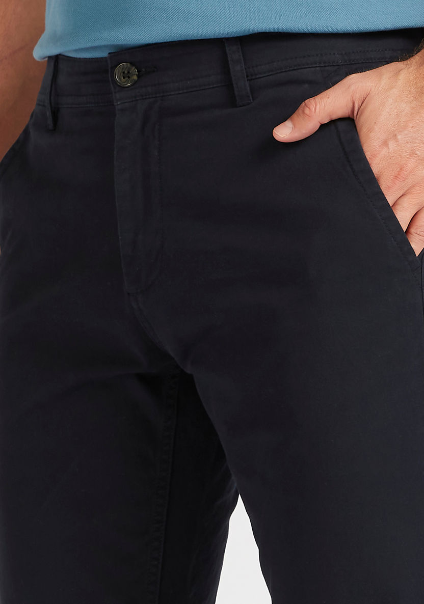 Solid Chinos with Pockets and Button Closure-Pants-image-2