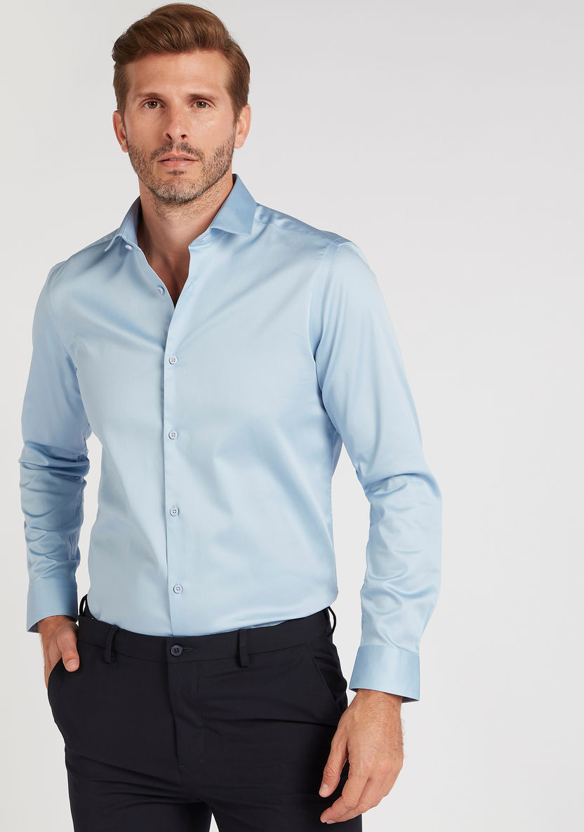 Solid Formal Shirt with Long Sleeves and Button Closure-Shirts-image-2