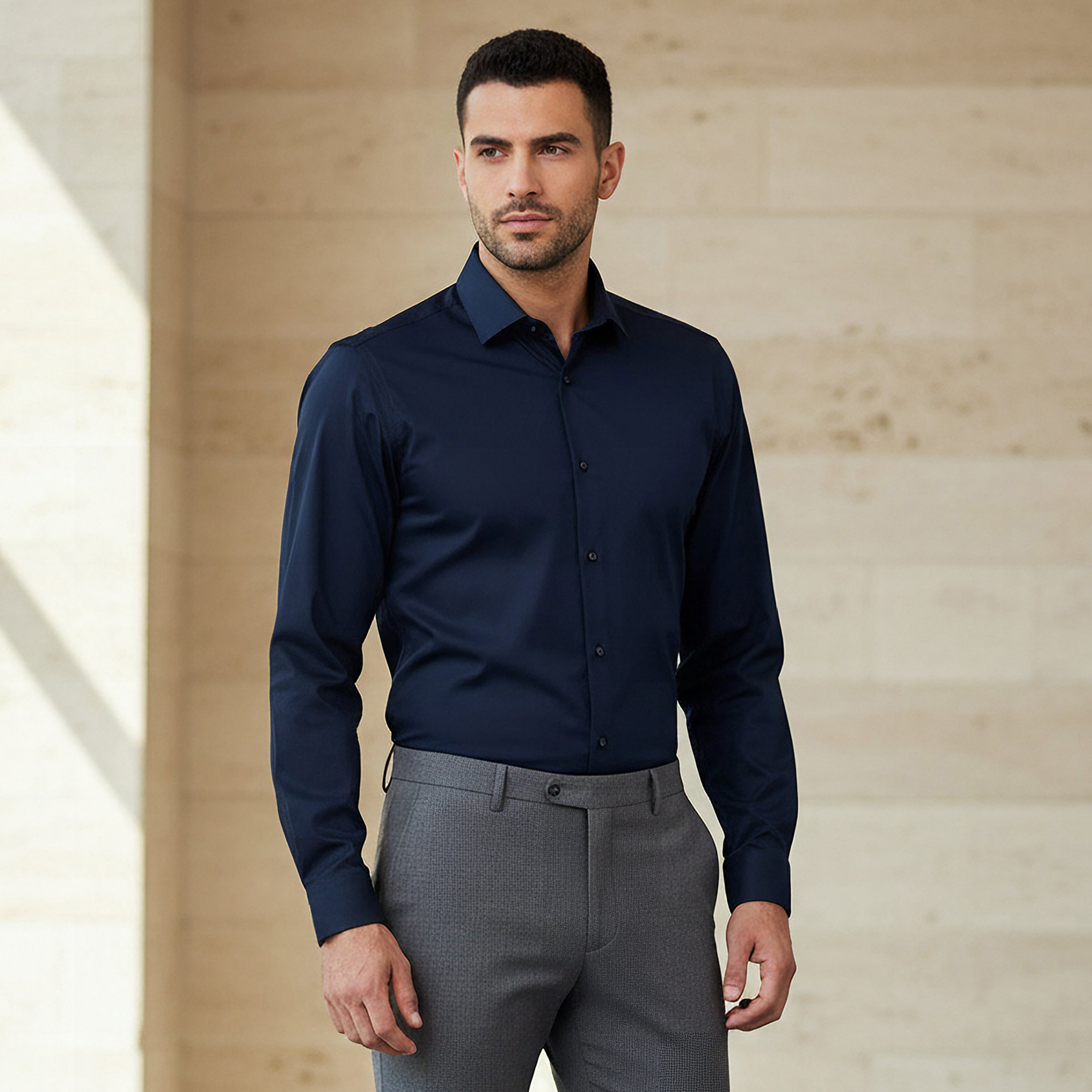 Men Regular Fit Spread Collar Long Sleeves Shirt-men-clothing-shirts-image-1