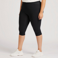 Plus Size Solid Cropped Leggings with Elasticated Waistband