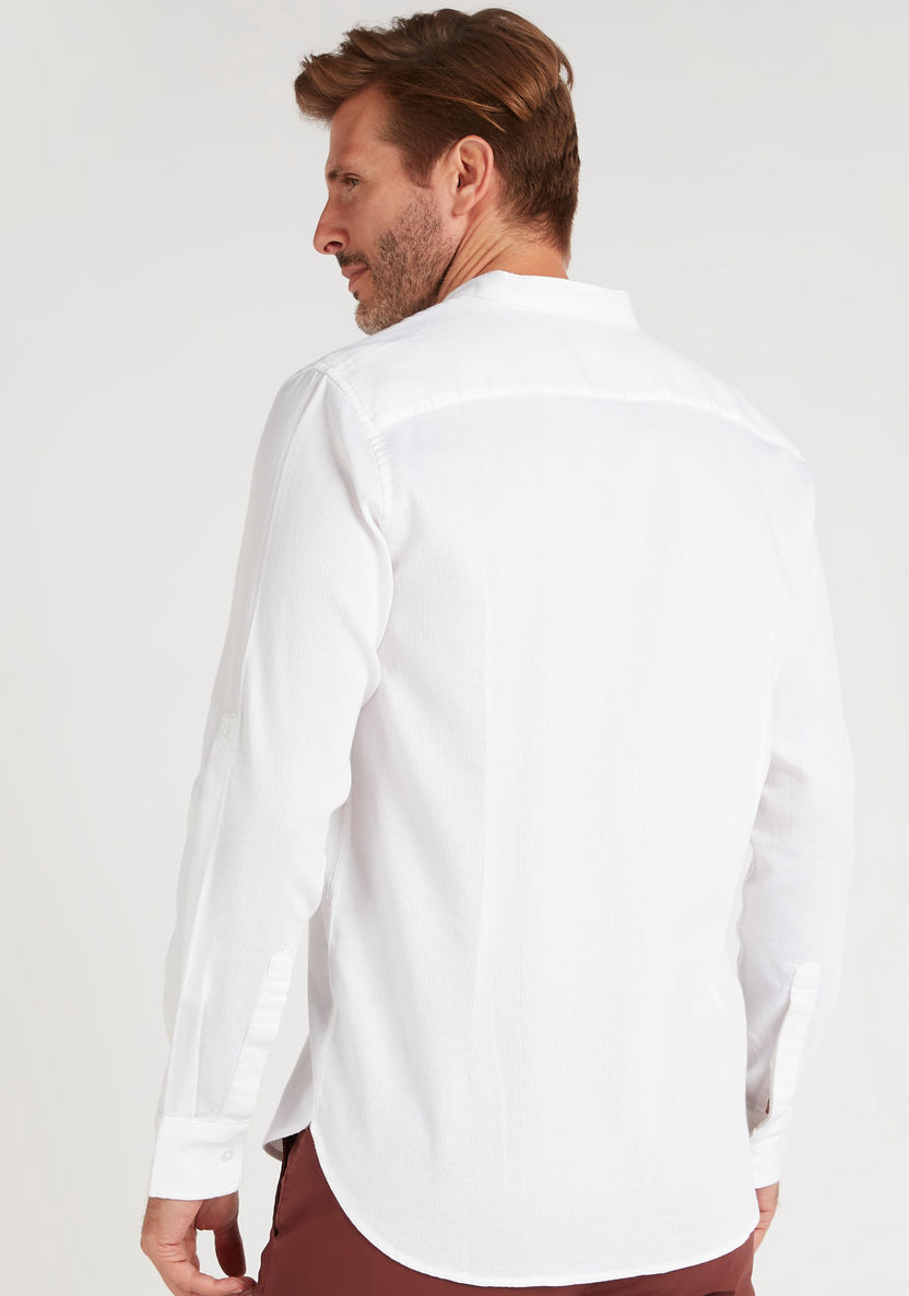 Solid Shirt with Mandarin Collar and Long Sleeves-Shirts-image-3