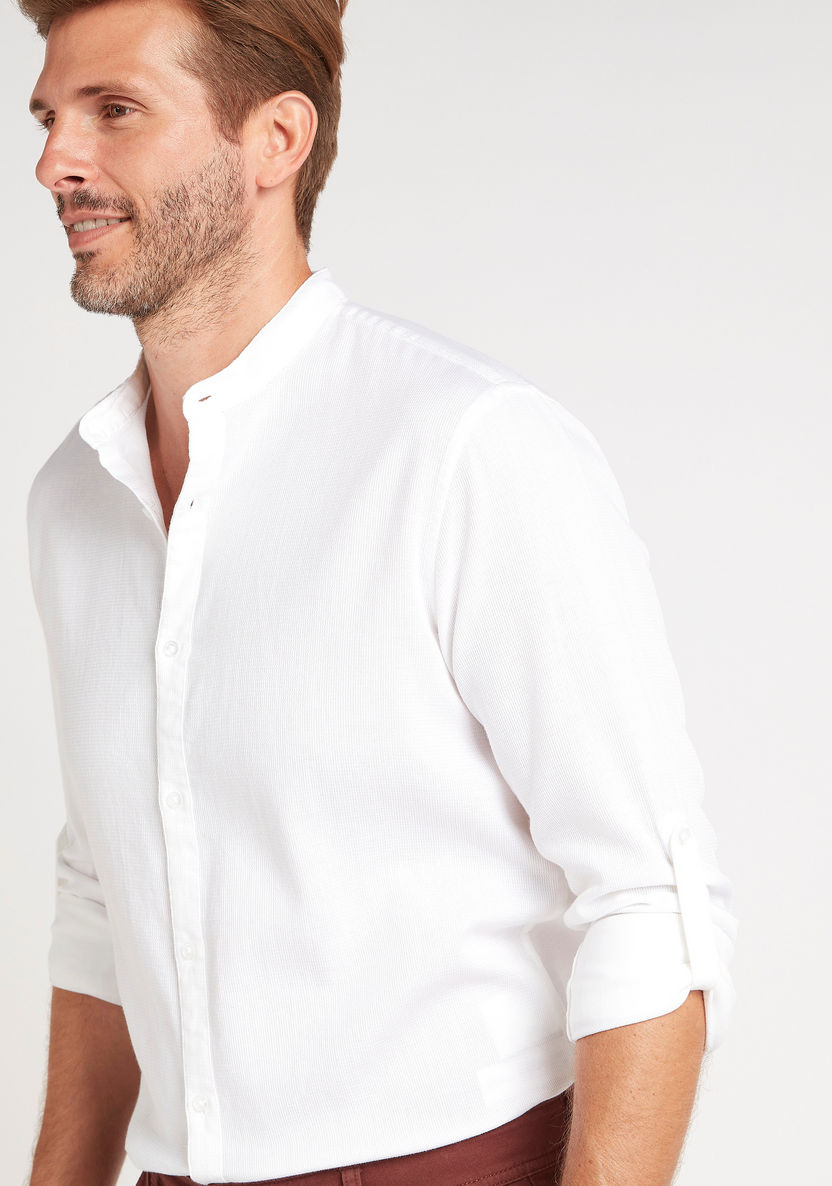 Solid Shirt with Mandarin Collar and Long Sleeves-Shirts-image-5