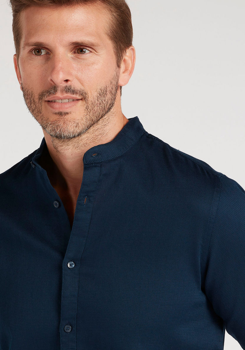 Solid Formal Shirt with Mandarin Neck and Long Sleeves-Shirts-image-2