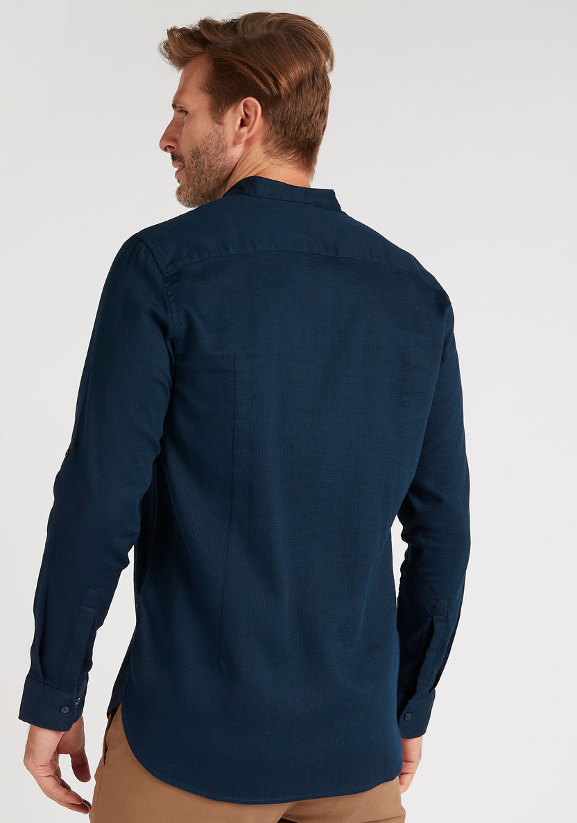Solid Formal Shirt with Mandarin Neck and Long Sleeves-Shirts-image-3