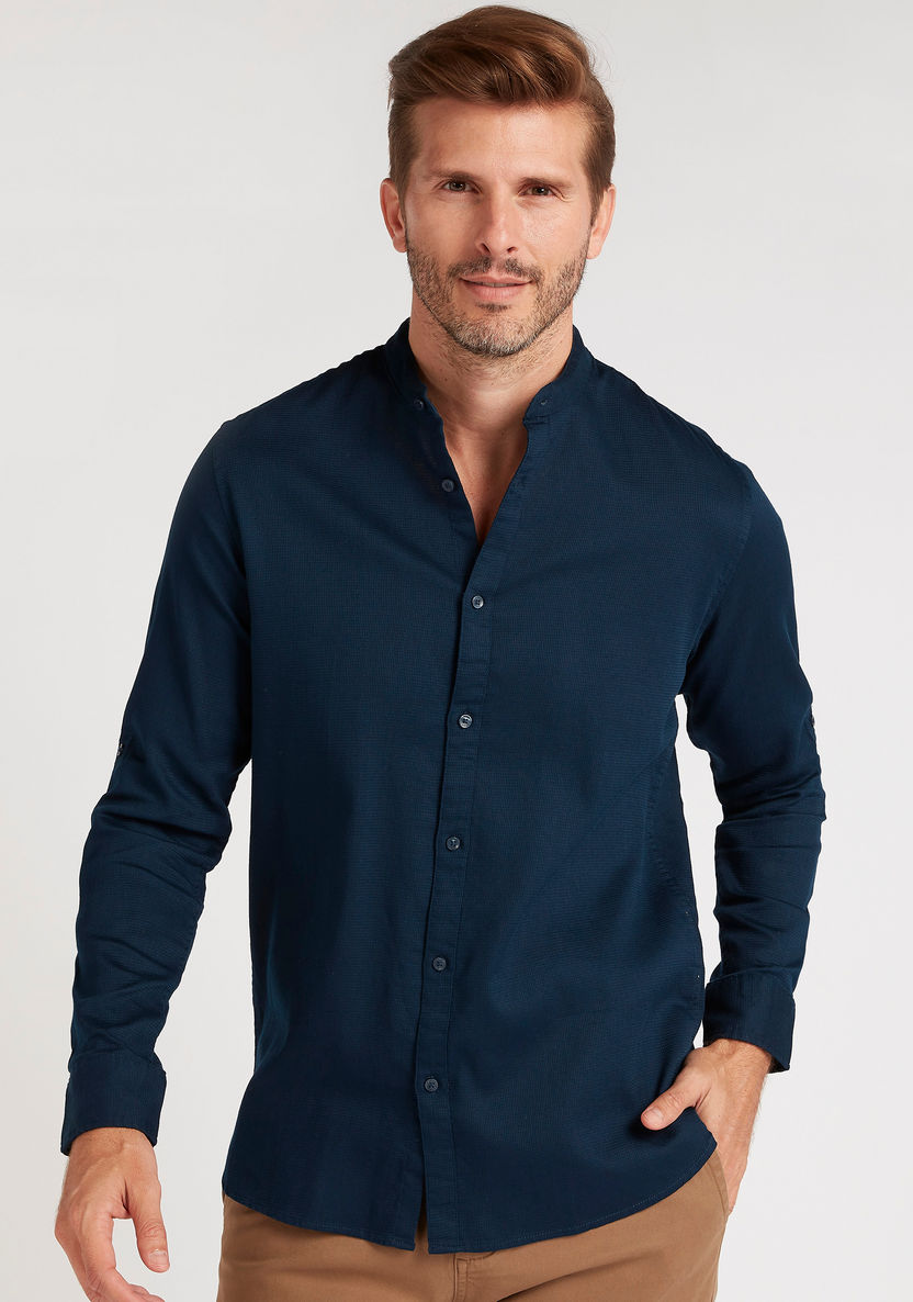 Solid Formal Shirt with Mandarin Neck and Long Sleeves-Shirts-image-5