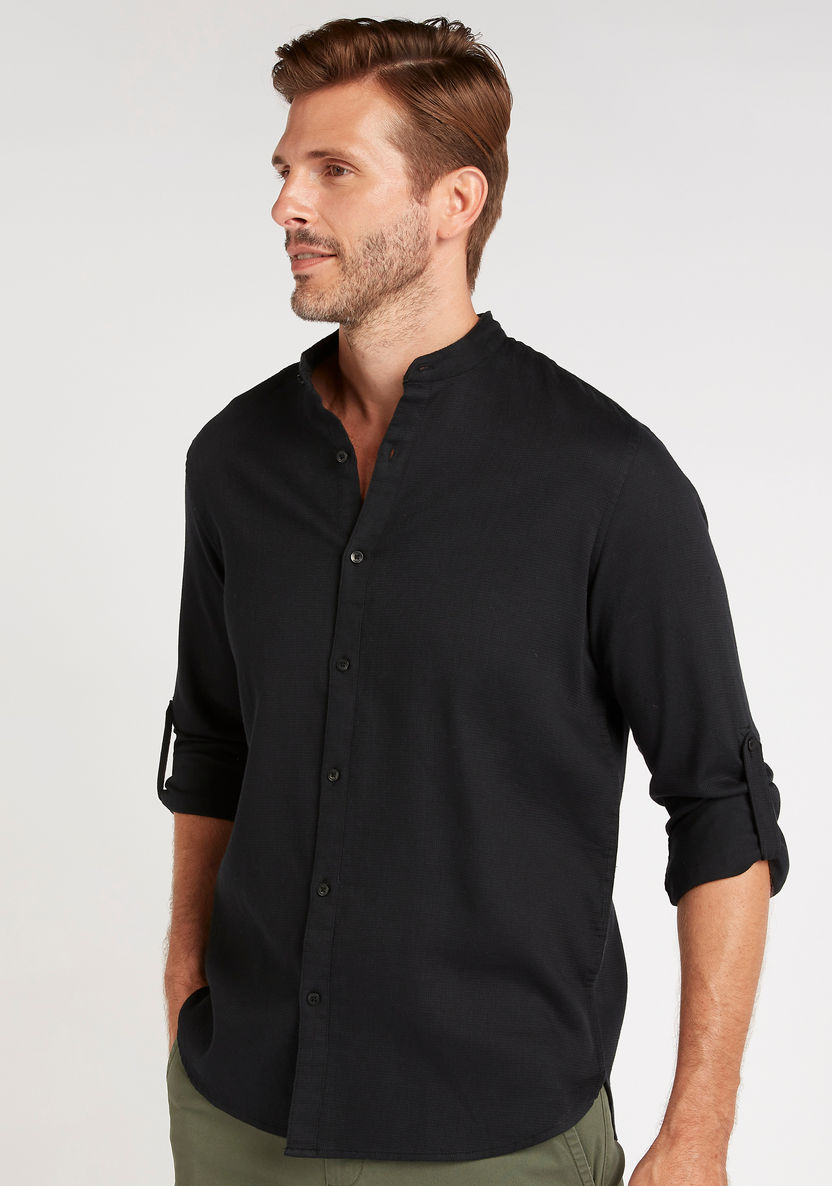Solid Formal Shirt with Mandarin Neck and Long Sleeves-Shirts-image-0