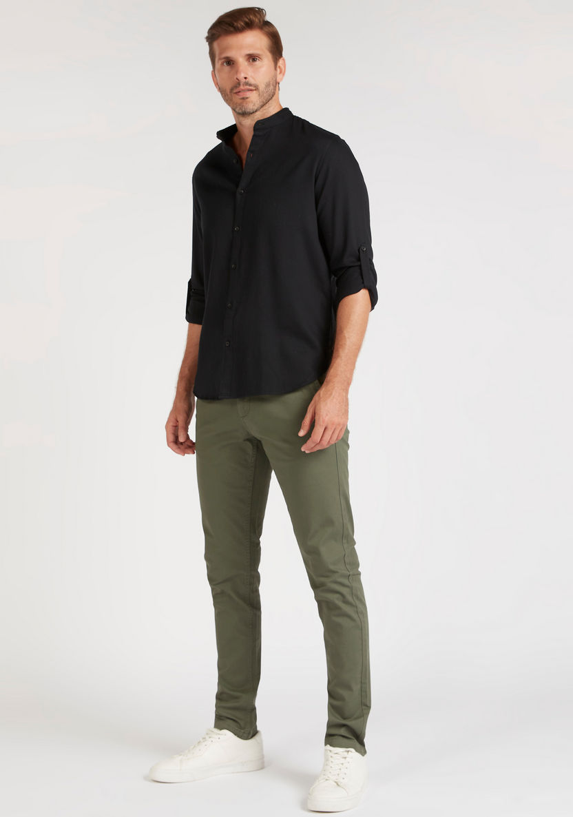 Solid Formal Shirt with Mandarin Neck and Long Sleeves-Shirts-image-1