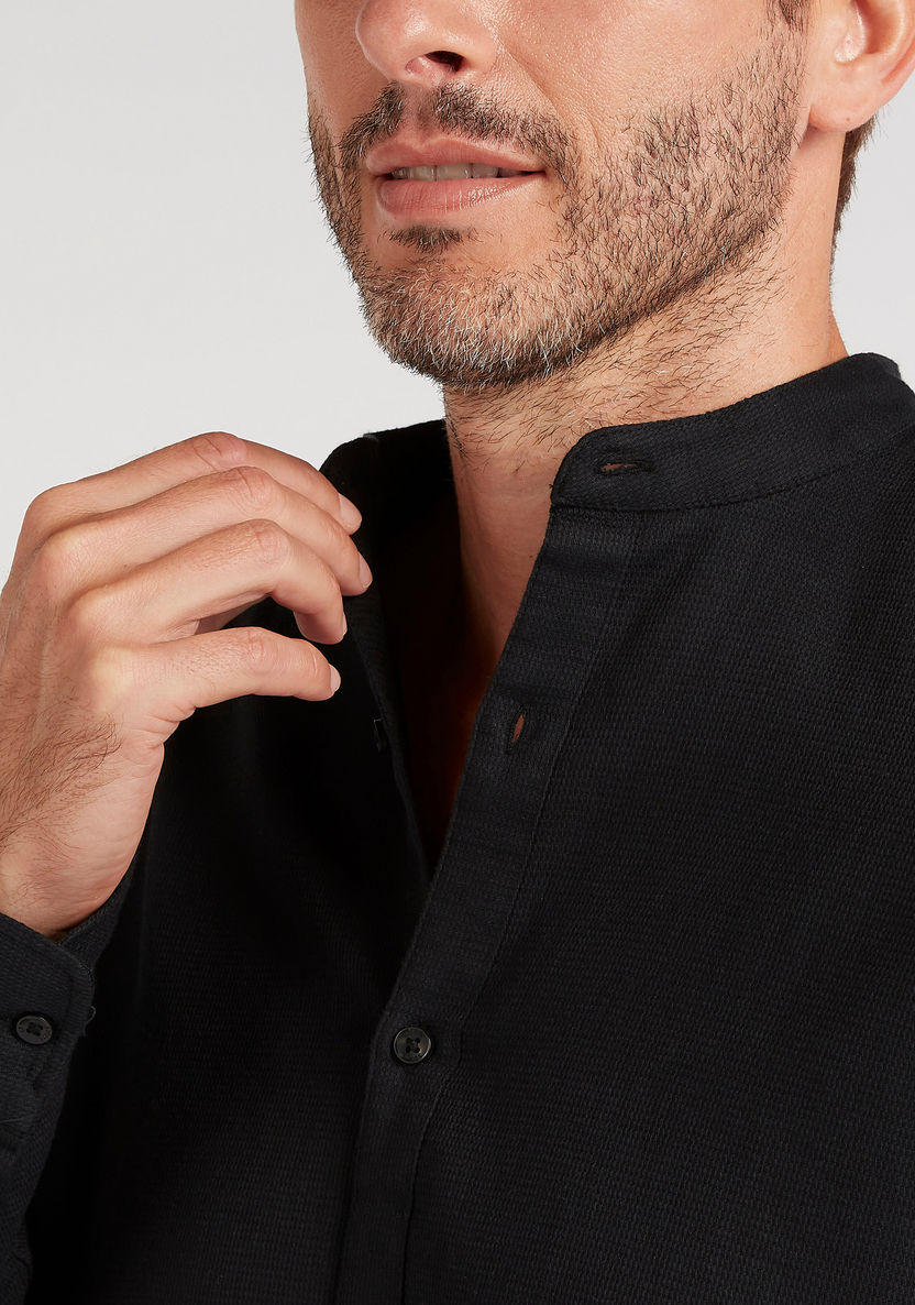 Solid Formal Shirt with Mandarin Neck and Long Sleeves-Shirts-image-2