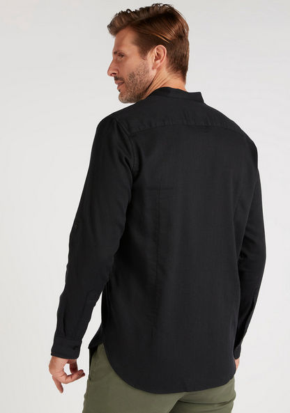 Solid Formal Shirt with Mandarin Neck and Long Sleeves