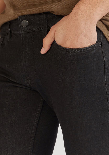 Solid Slim Fit Denim Jeans with Pockets and Button Closure-Jeans-image-2