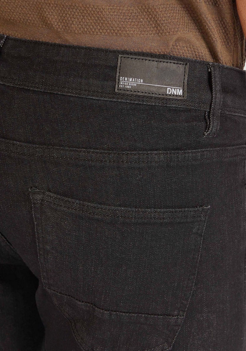 Solid Slim Fit Denim Jeans with Pockets and Button Closure-Jeans-image-4