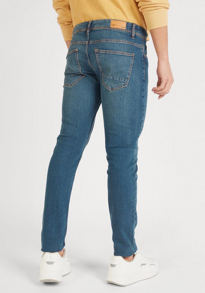 Solid Slim Fit Denim Jeans with Pockets and Button Closure-Jeans-image-3