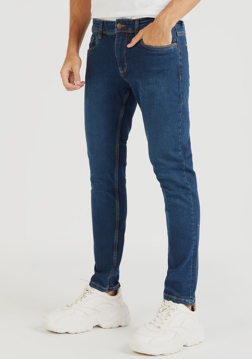 Solid Slim Fit Jeans with Pockets and Button Closure-Jeans-image-0