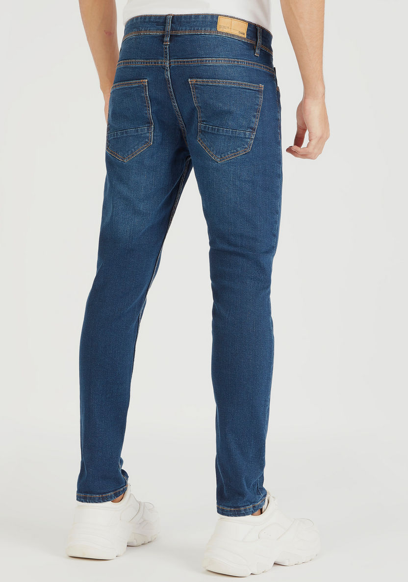 Solid Slim Fit Jeans with Pockets and Button Closure-Jeans-image-3