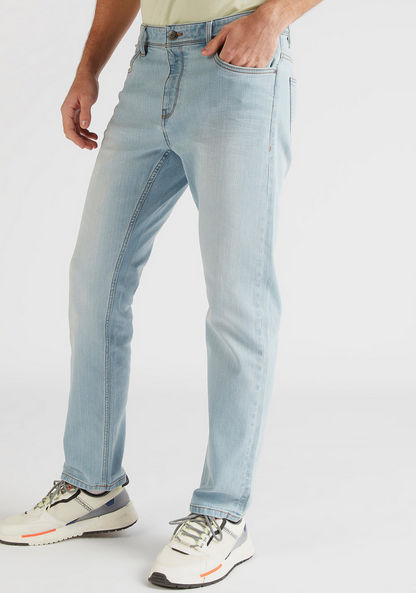 Solid Mid-Rise Jeans with Pockets and Button Closure-Jeans-image-0