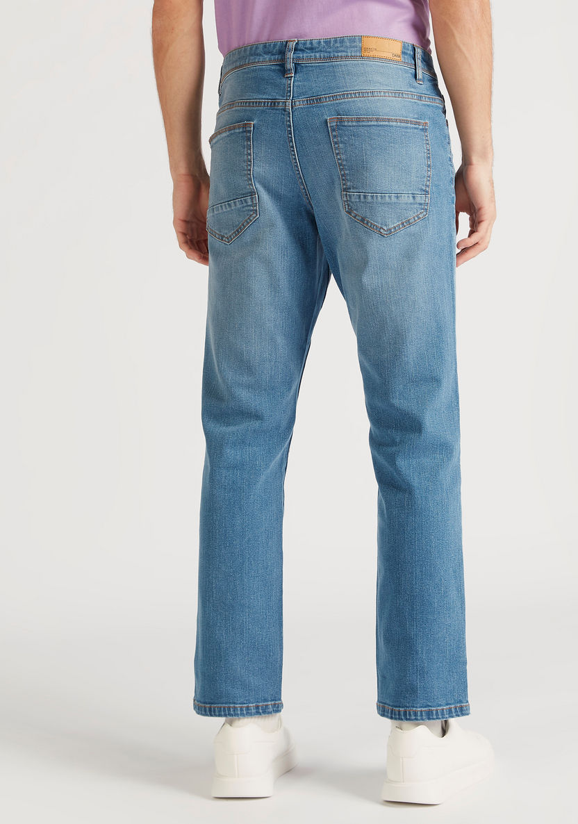 Solid Straight Fit Denim Jeans with Pockets and Button Closure-Jeans-image-3