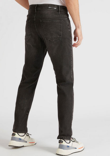 Solid Mid-Rise Jeans with Pockets and Button Closure-Jeans-image-3