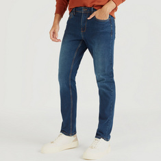 Solid Straight Fit Denim Jeans with Pockets