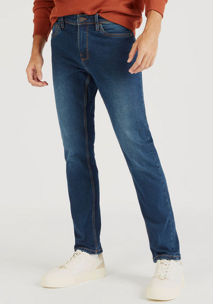 Solid Straight Fit Denim Jeans with Pockets-Jeans-image-5