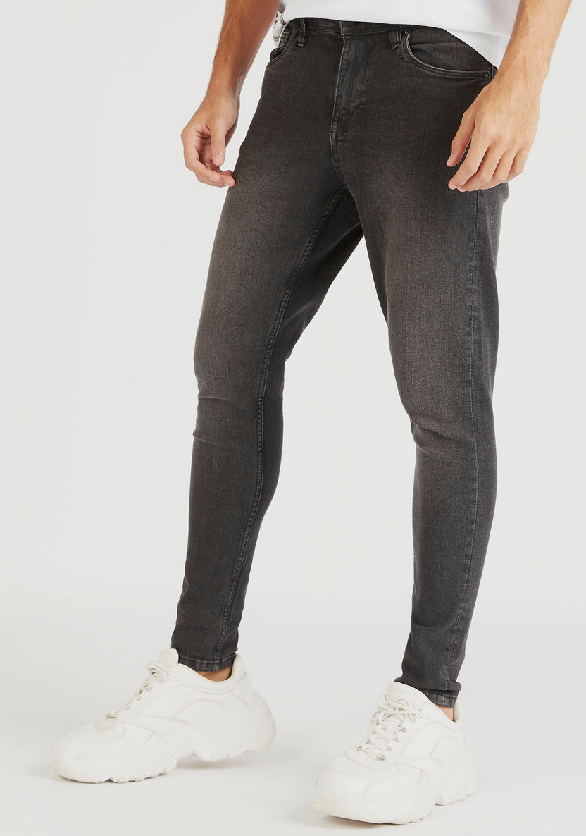 Solid Denim Jeans with Pockets and Button Closure-Jeans-image-0