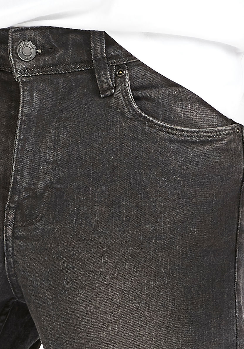 Solid Denim Jeans with Pockets and Button Closure-Jeans-image-2