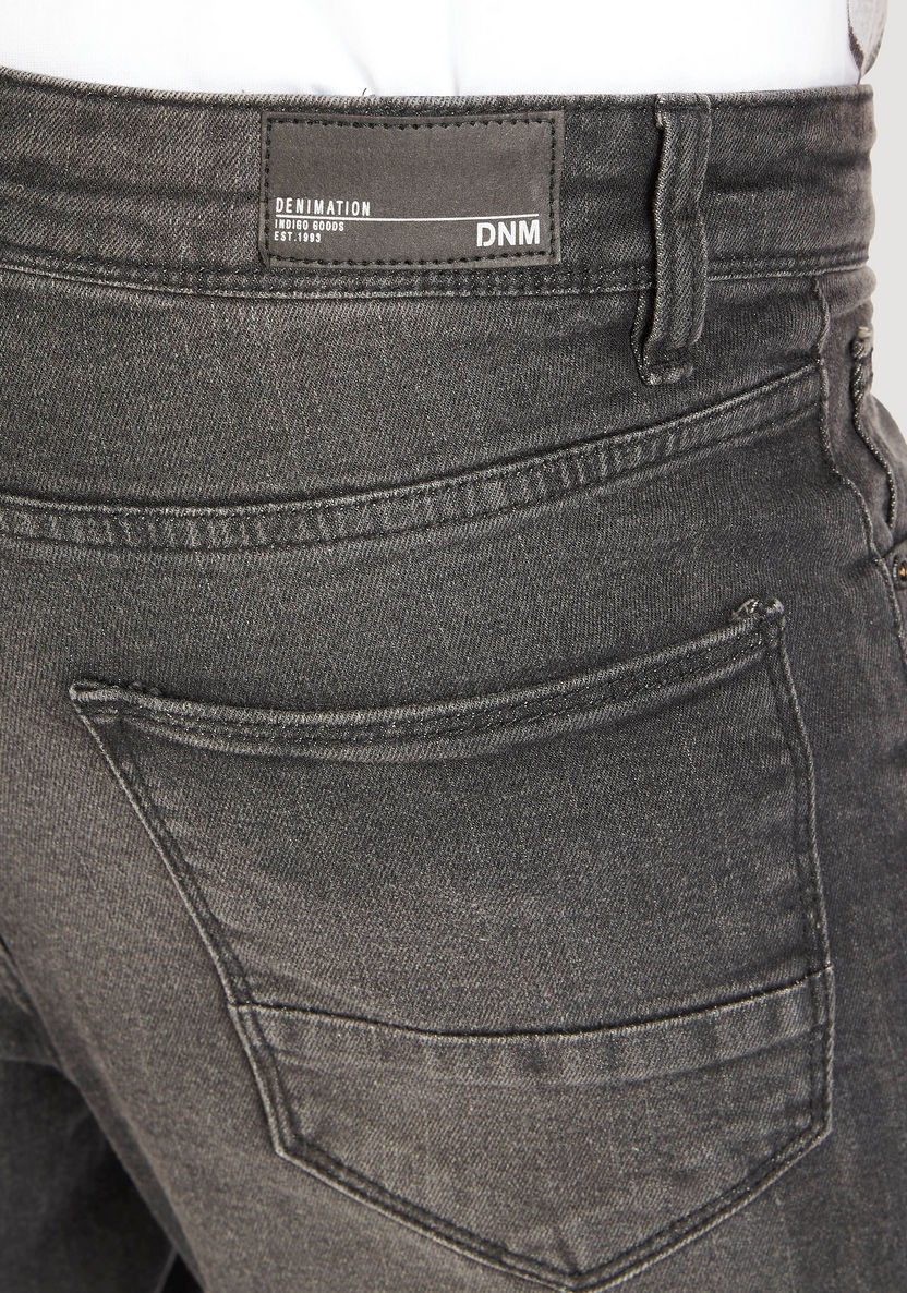 Solid Denim Jeans with Pockets and Button Closure-Jeans-image-4
