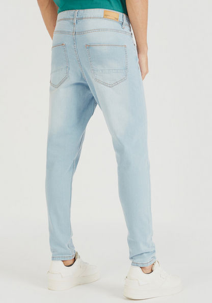 Solid Denim Jeans with Pockets and Button Closure-Jeans-image-3