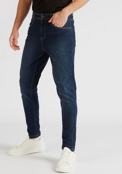Solid Carrot Fit Jeans with Pockets and Button Closure-Jeans-image-0