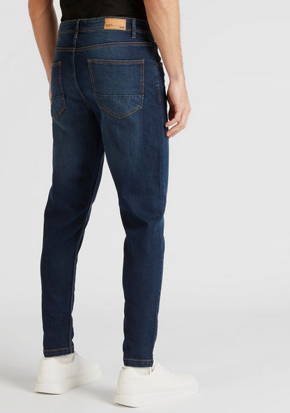 Solid Carrot Fit Jeans with Pockets and Button Closure-Jeans-image-3