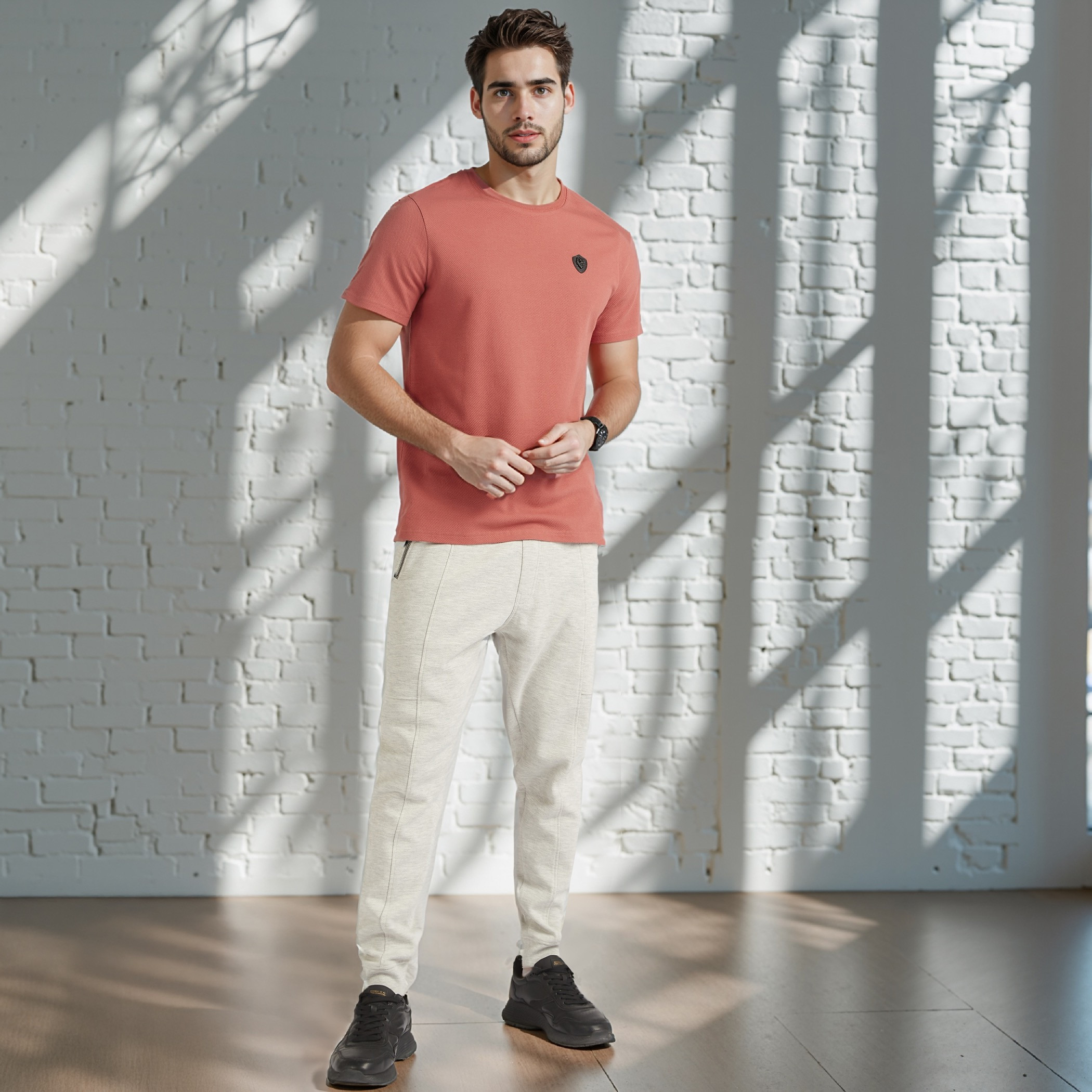 بنطلون رياضي بارز الملمس برباط إغلاق وجيوب بسحّاب من آيكونيك-men-clothing-bottoms-joggers-image-2